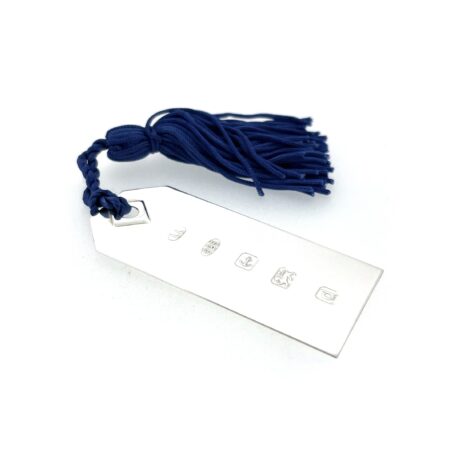 Links of London blue silk tassel attached to silver bookmark