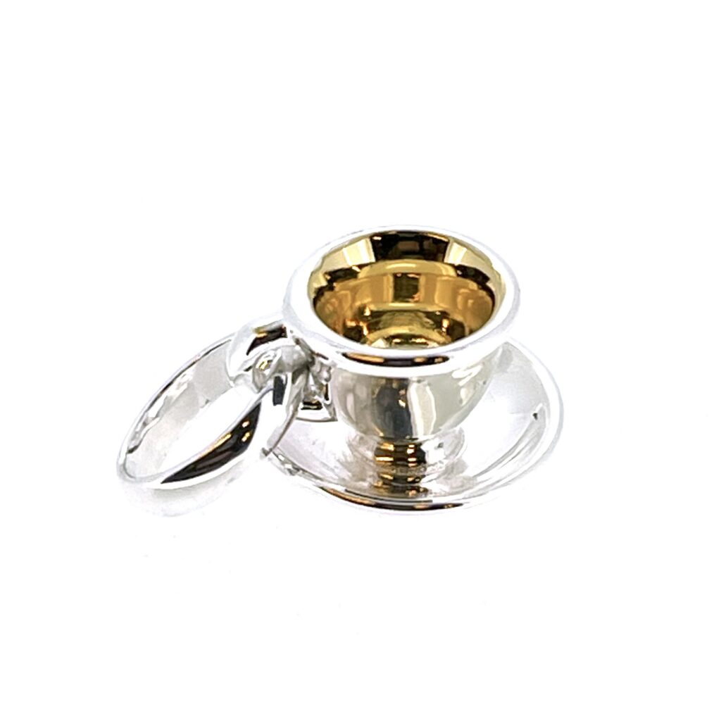 Side view of miniature tea cup charm with split ring