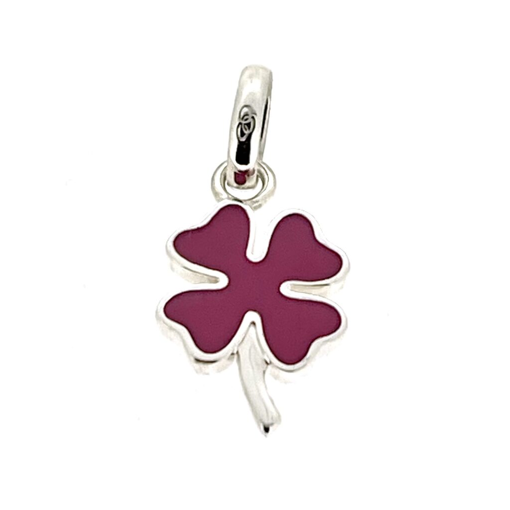 Links of London pink enamel four-leaf clover charm front view