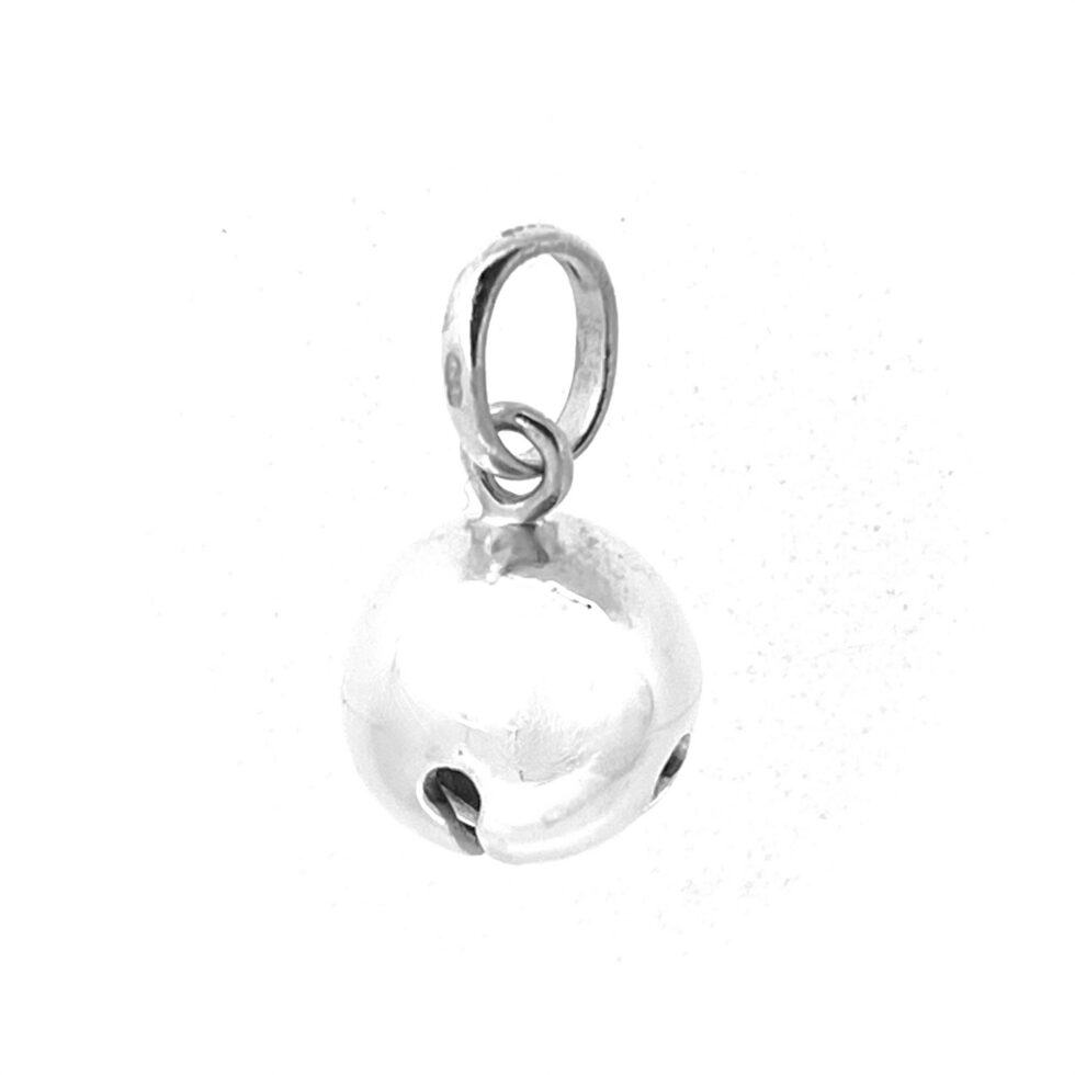 Small polished silver sleigh bell charm with working jingle