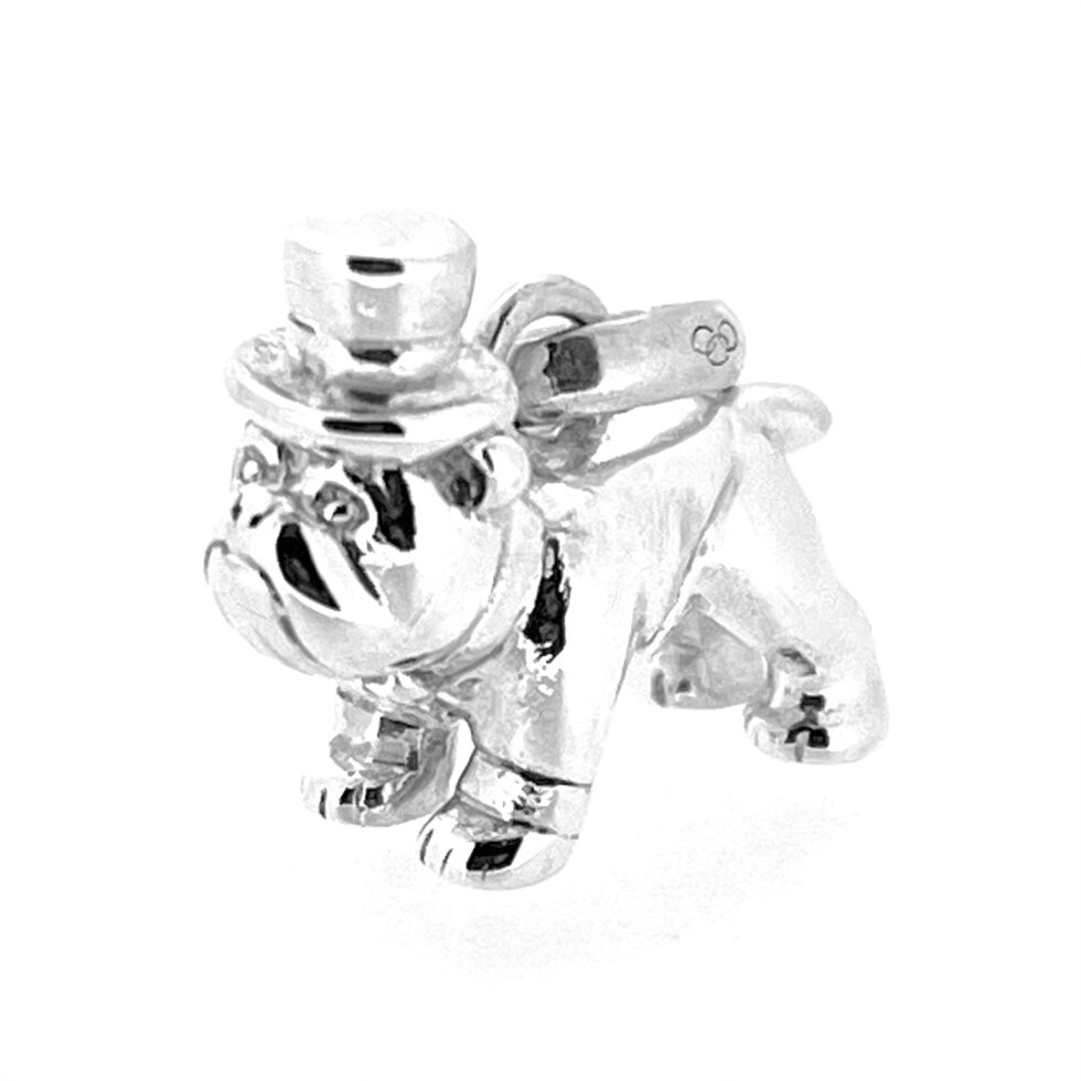 Bulldog charm showing top hat and facial detail