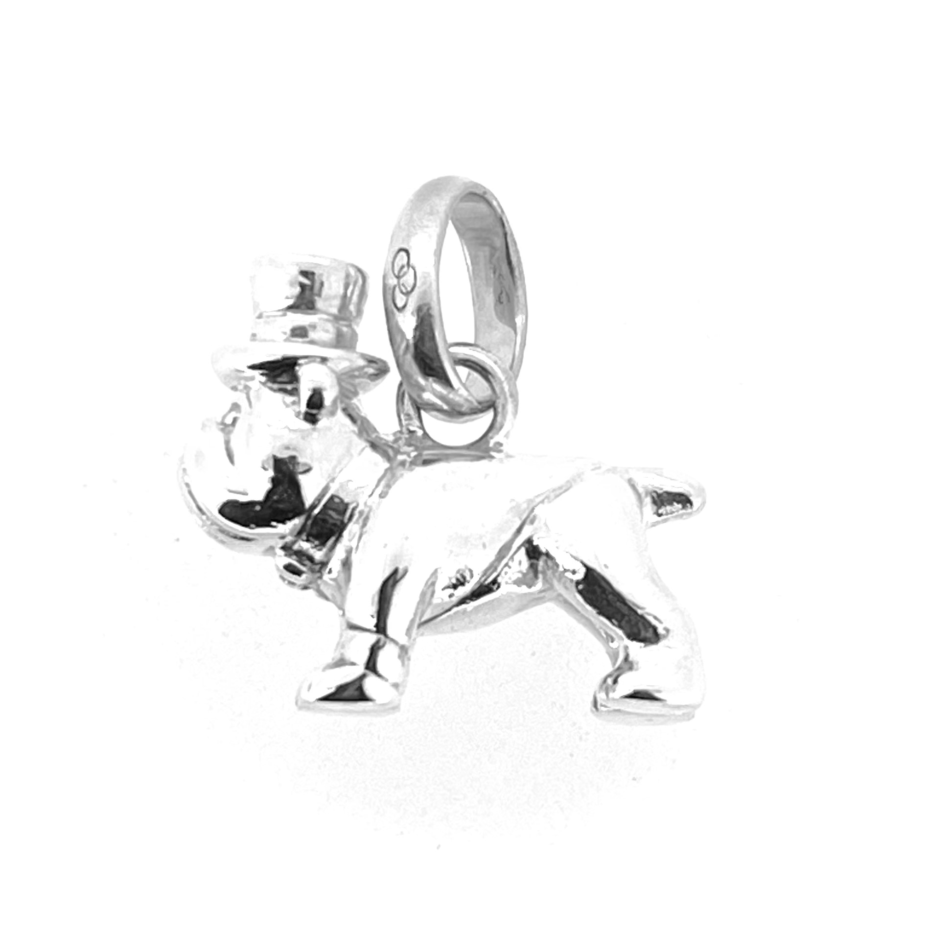 Hallmarked LL 925 bulldog charm with top hat
