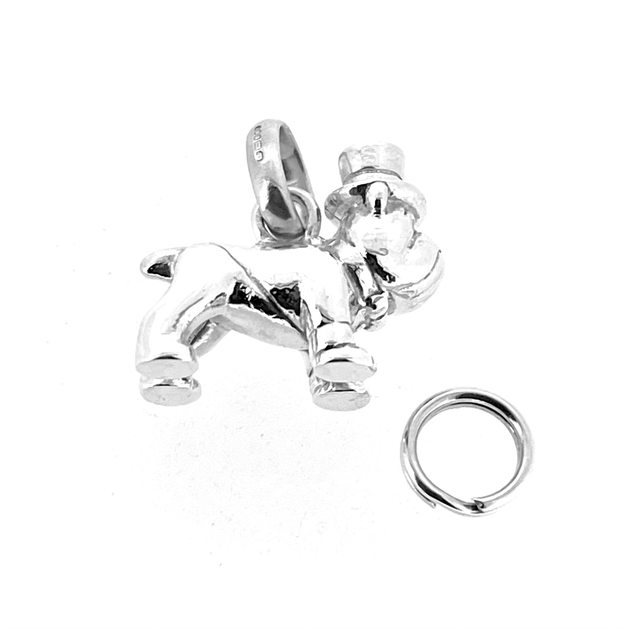 Sterling silver bulldog Links of London charm against white background