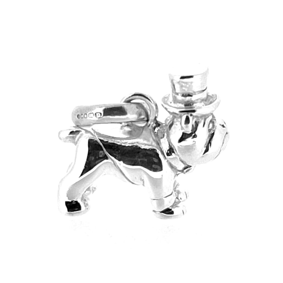 Side angle of Links of London bulldog charm with top hat