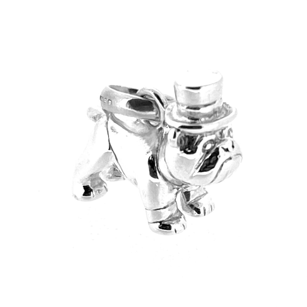 Close-up of bulldog charm in sterling silver with 2010 hallmark