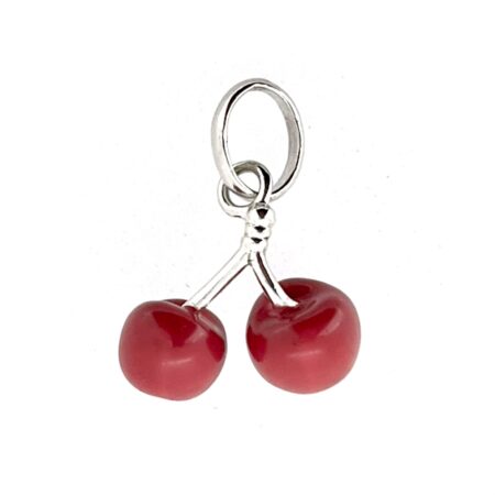 Close-up of enamel cherries on silver Links of London charm