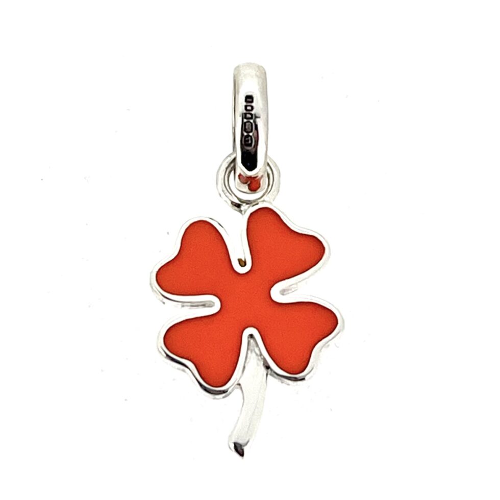 Reverse side orange enamel clover charm vintage Links of London