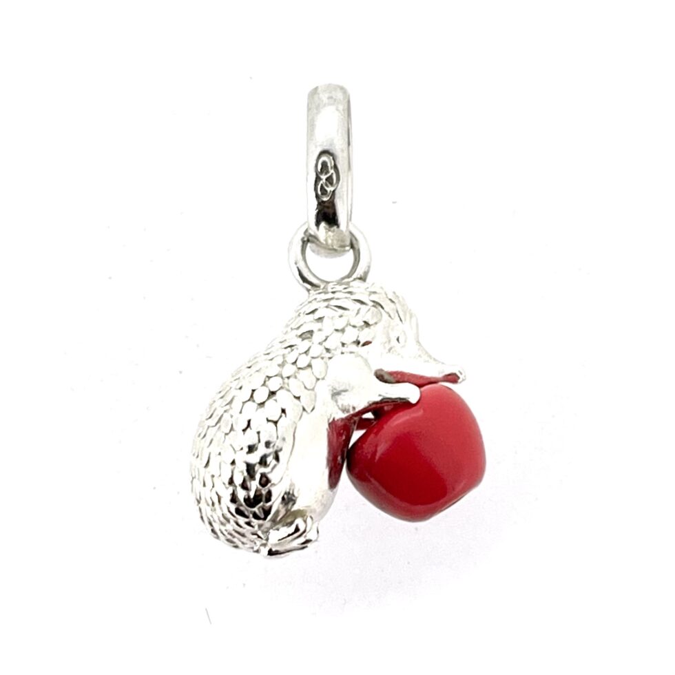 Vintage Links of London Hedgehog Charm with Red Enamel Apple