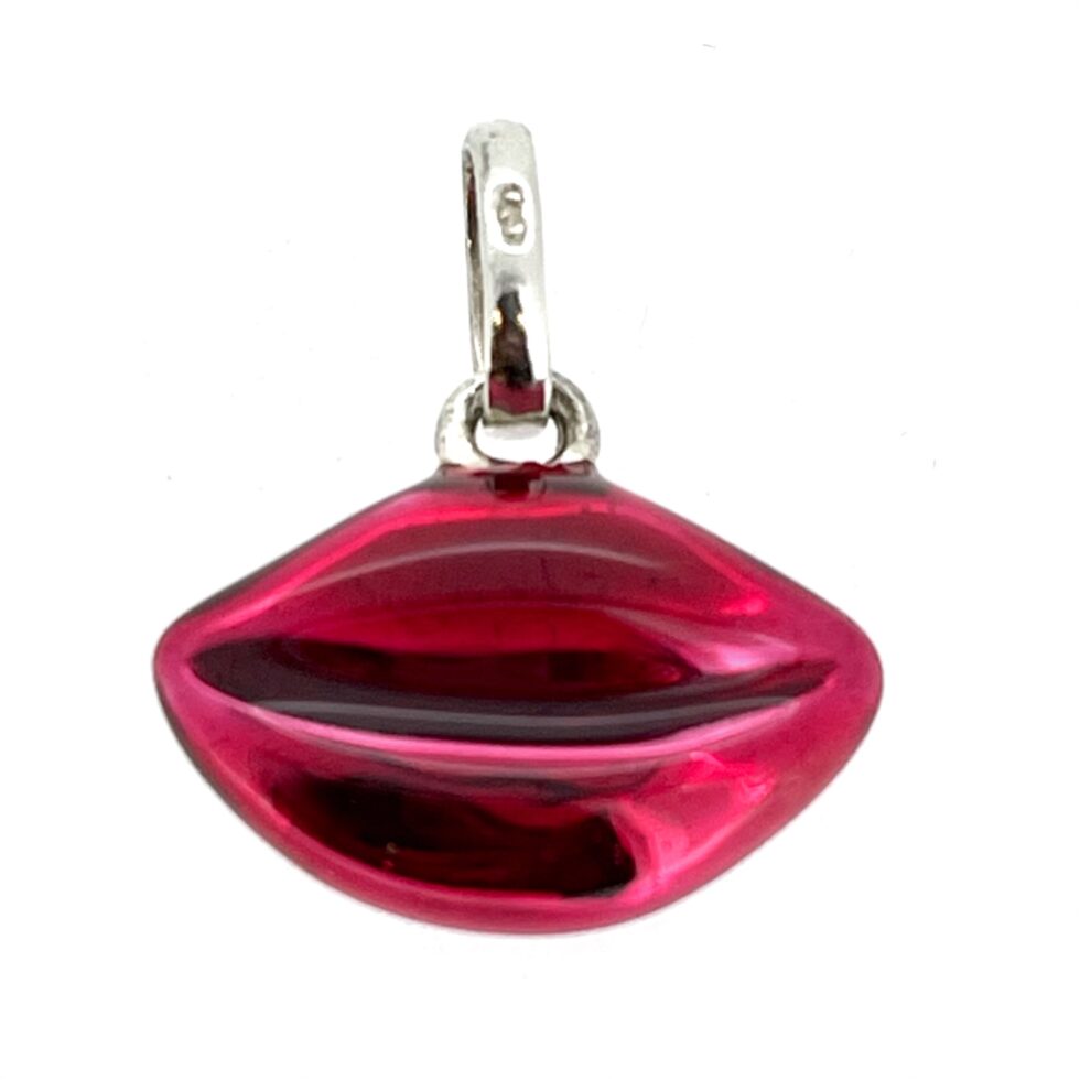 inks of London lips charm photographed at angle to highlight enamel finish
