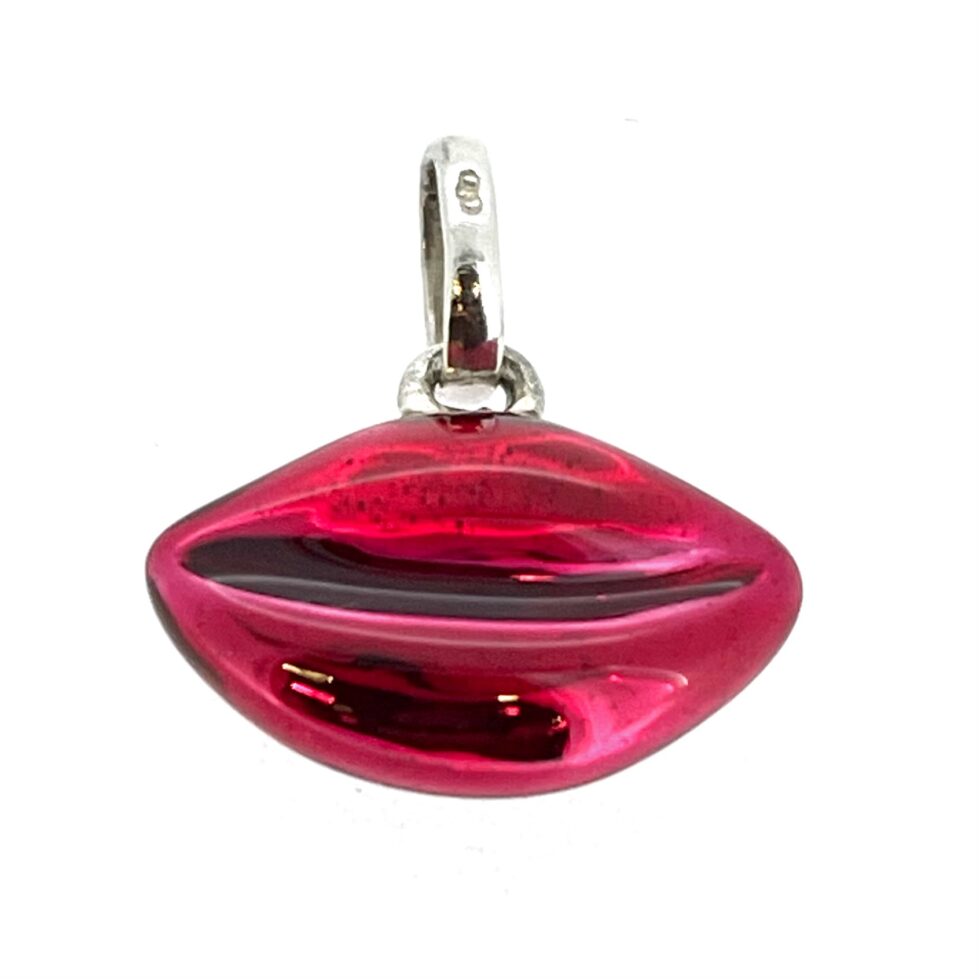 Vintage Links of London lips charm with translucent red enamel on white background