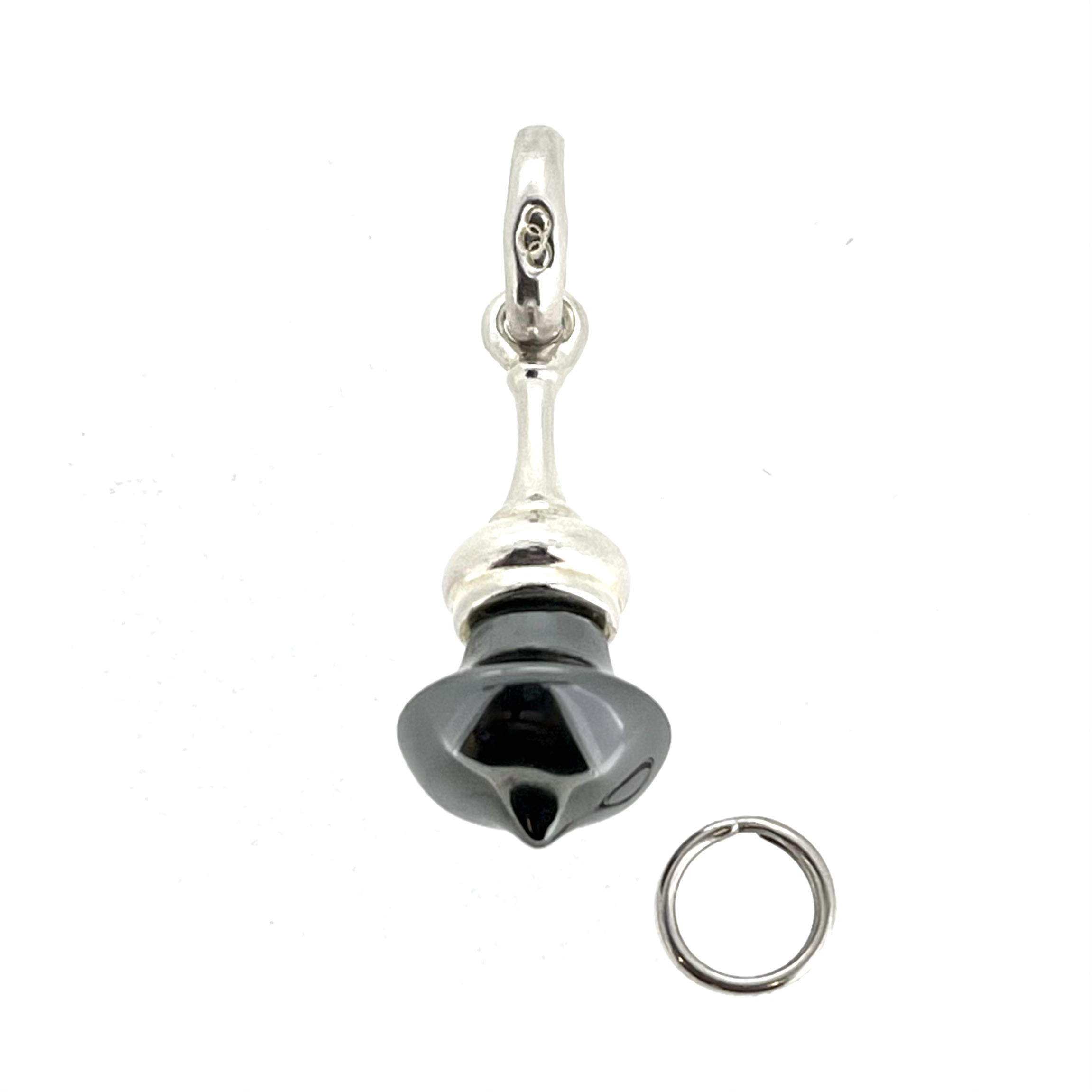 Sterling silver and hematite dome charm close-up