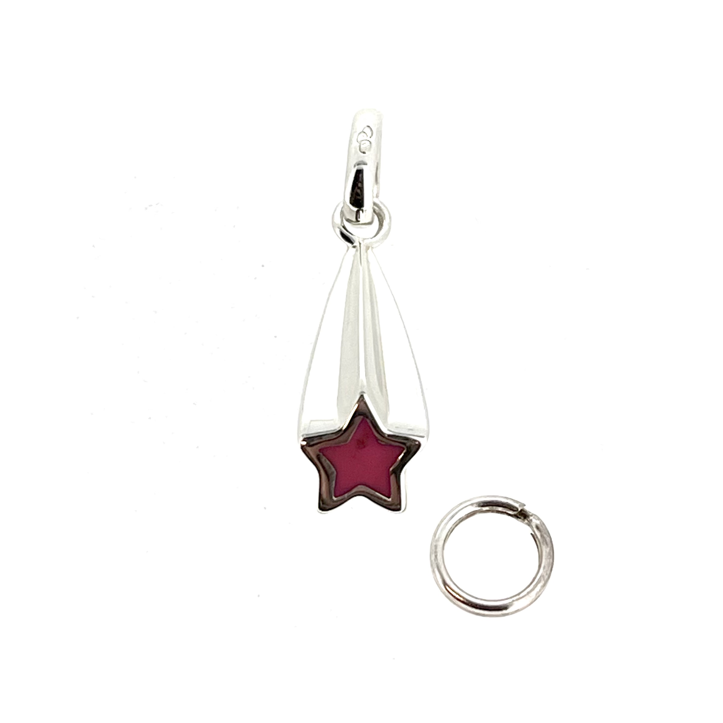 Silver comet tail with pink enamel star detail charm