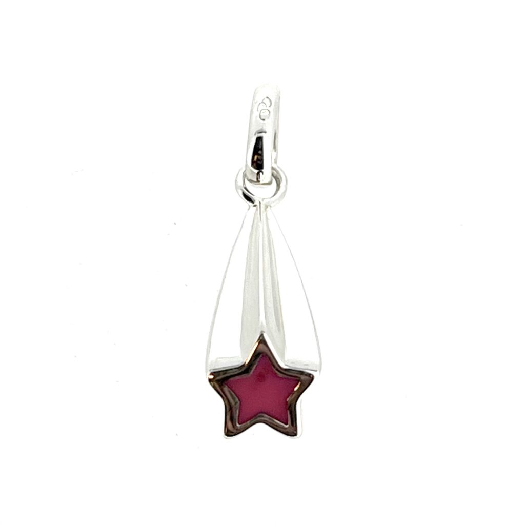 Sterling silver shooting star charm with pink enamel tip