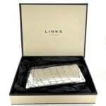 Vintage Links of London crocodile pattern sterling silver card holder in presentation box.