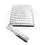 Open Links of London silver card holder showing crocodile texture.