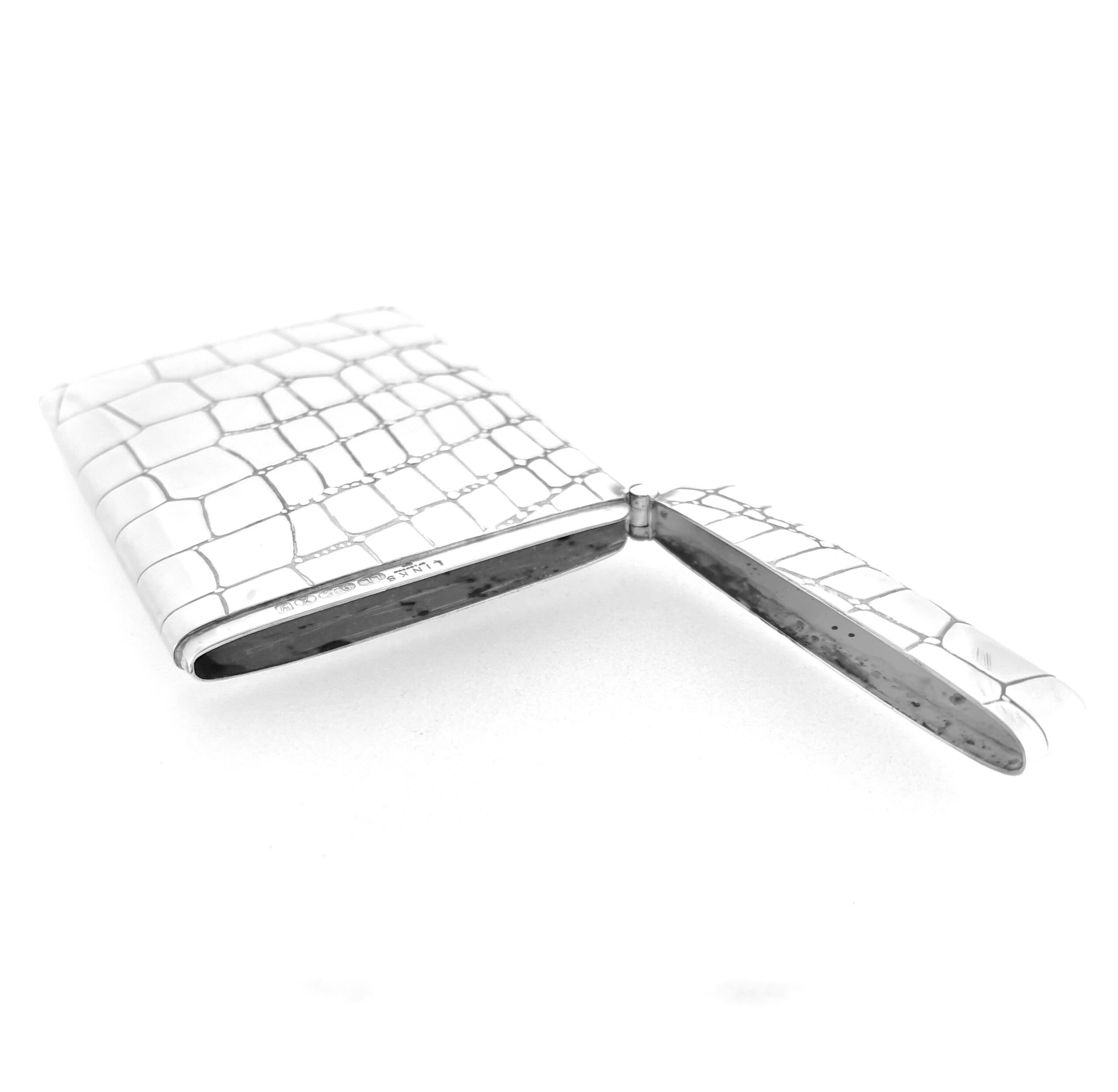 Links of London vintage sterling silver crocodile card holder interior.