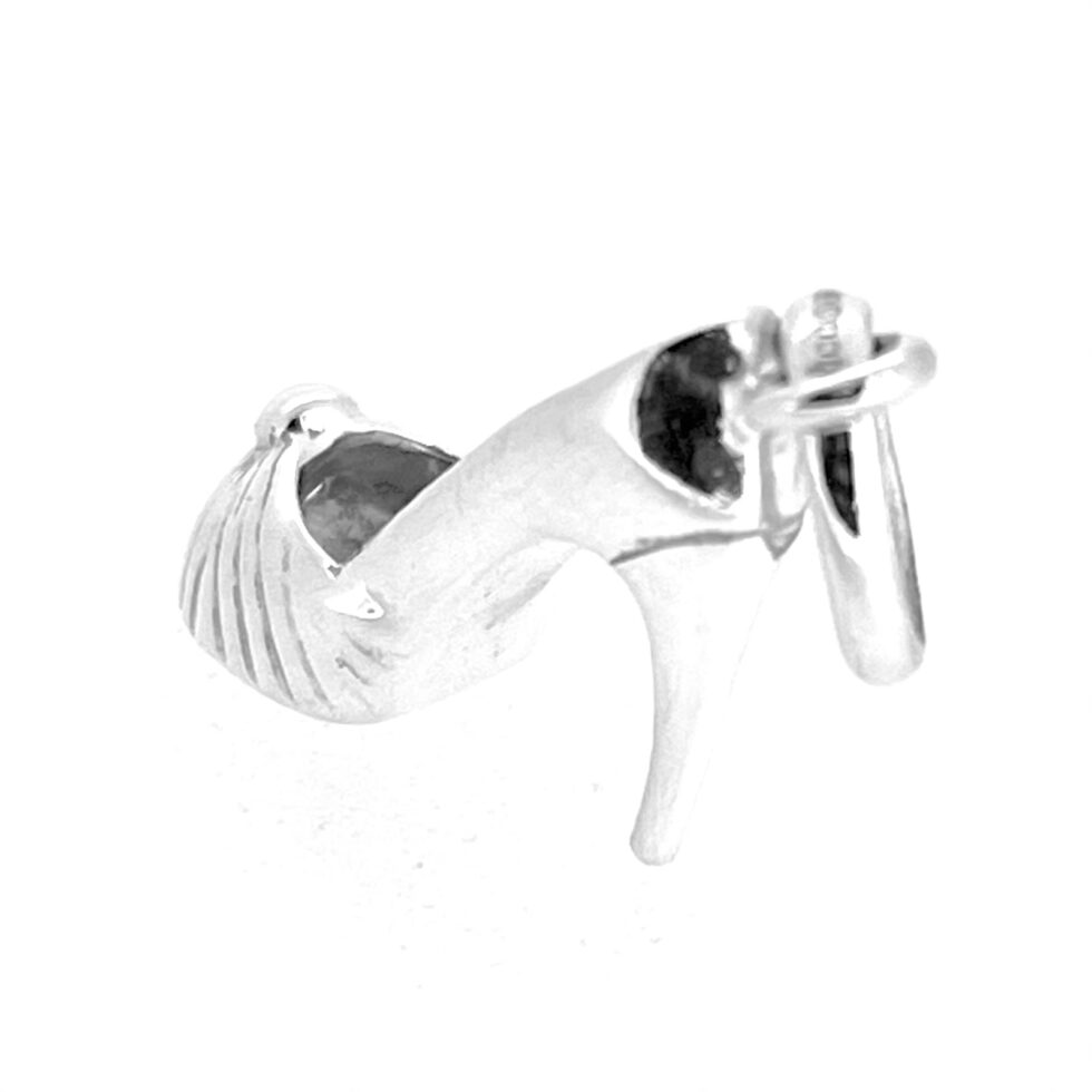 High heel shoe charm sterling silver with pleated design detail
