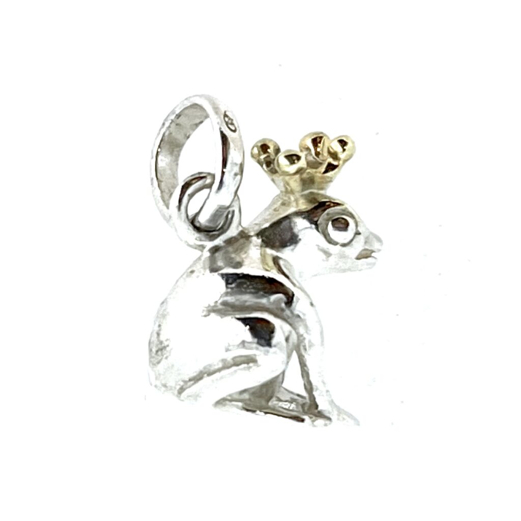 Vintage Links of London Frog Prince Charm with gold crown close-up