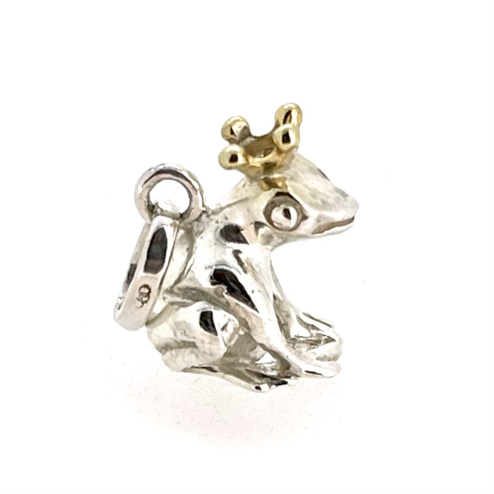 Frog Prince Charm with detailed 18ct gold vermeil crown top view