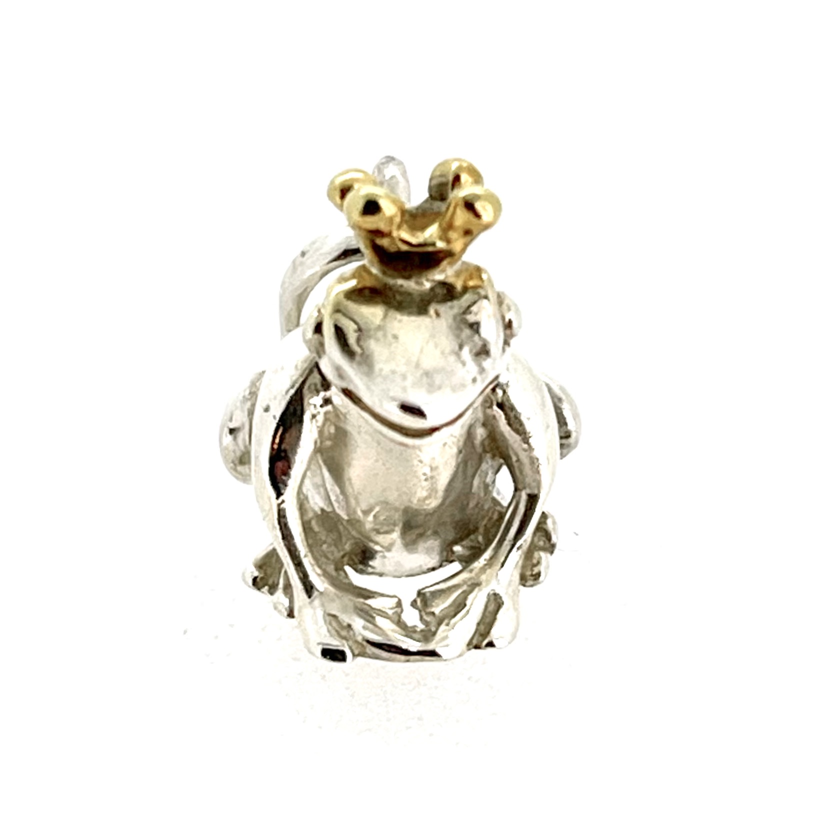 Vintage Links of London Frog Prince Charm silver with gold crown front view