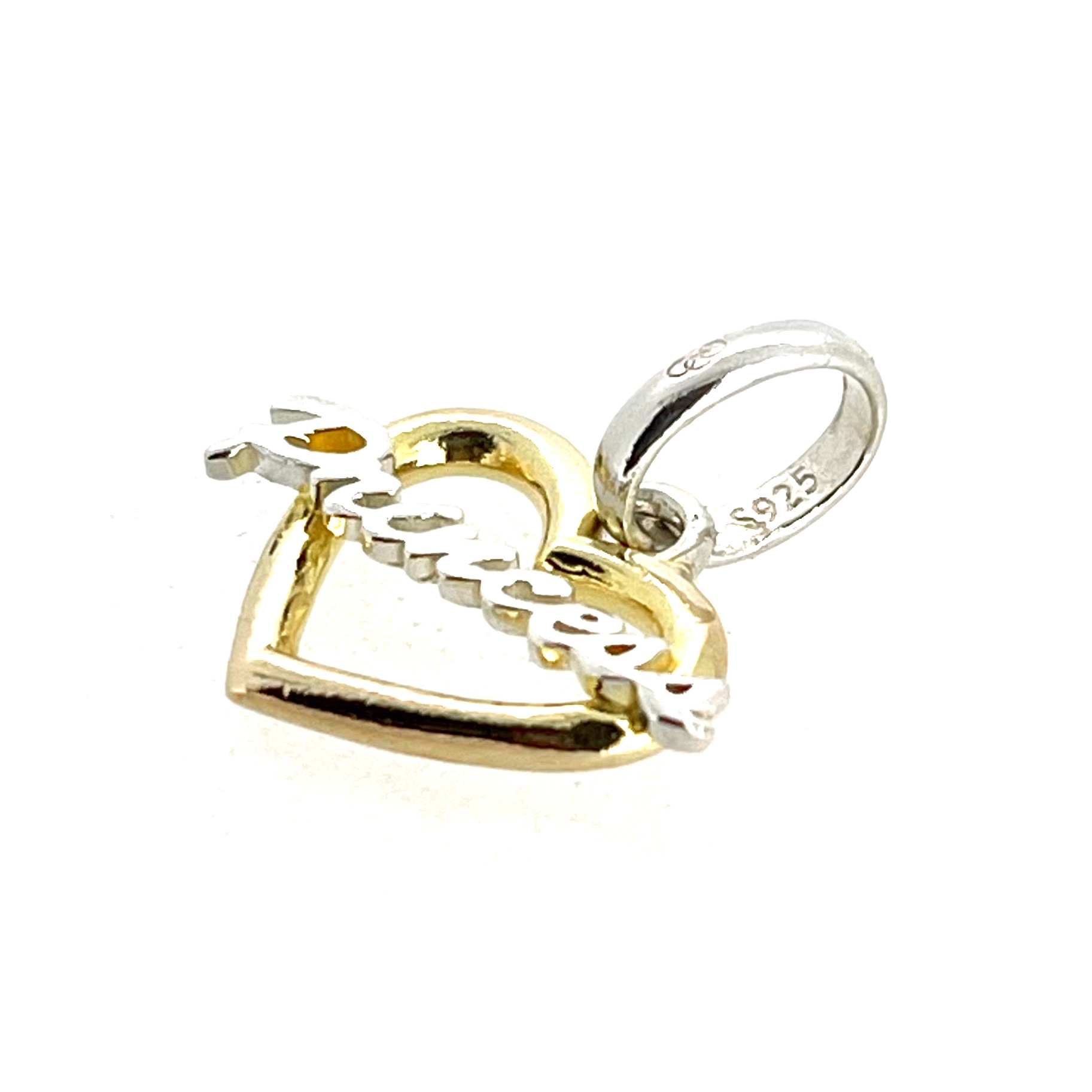 Side view of Links of London Princess Heart Charm showing bail and detail