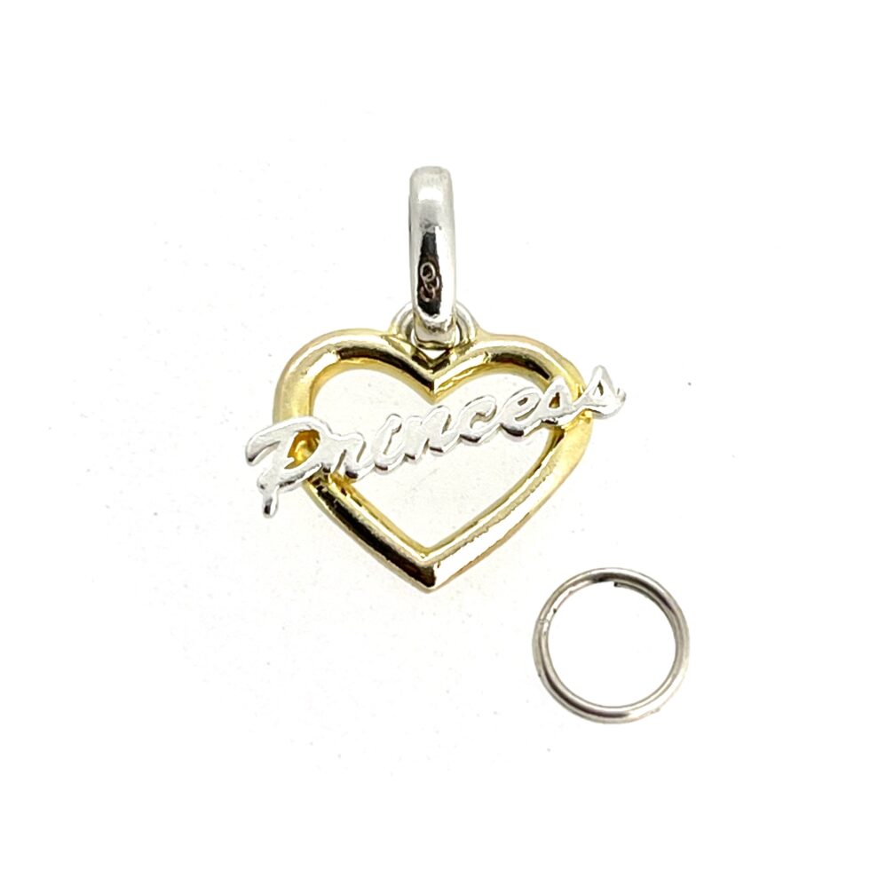 Sterling silver Princess Heart Charm on white background