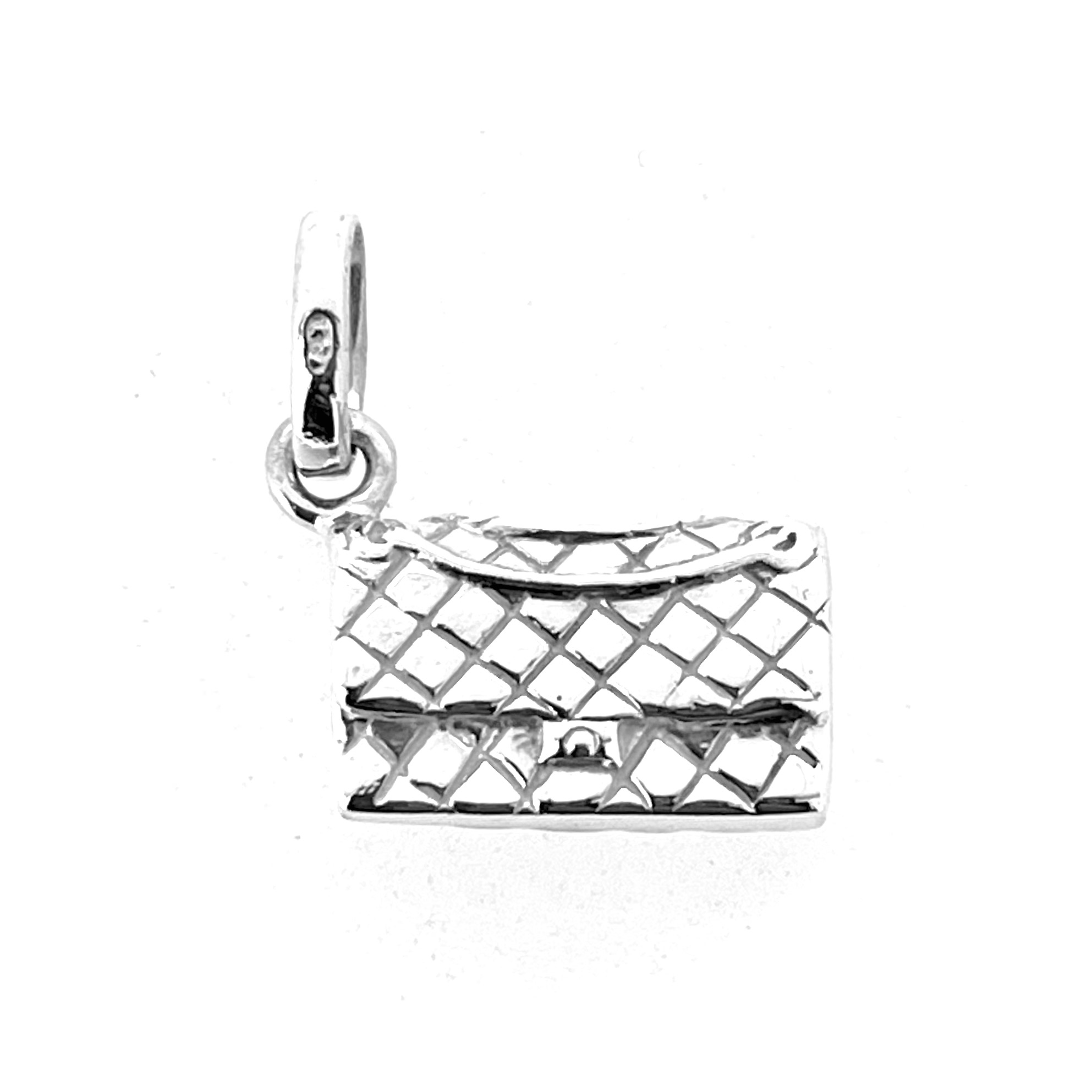 Close up of hallmarked bail on Links of London quilted bag charm