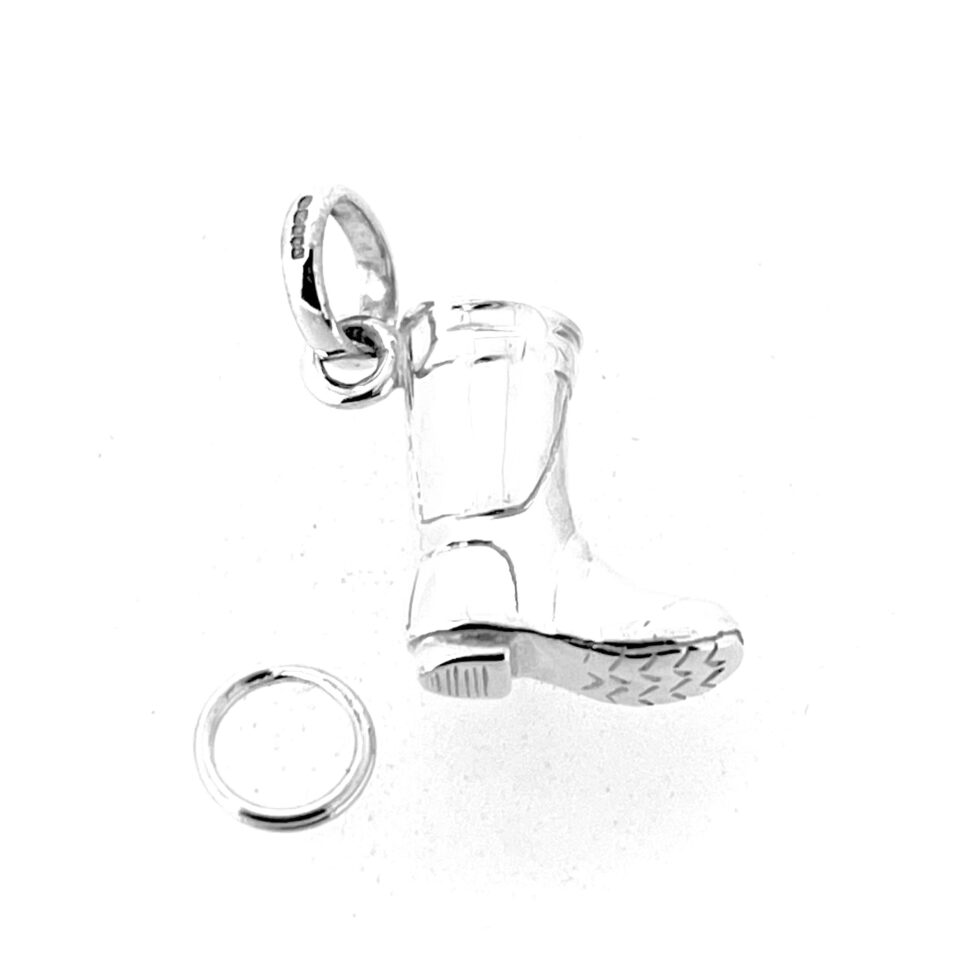 Sterling silver boot charm shown with split ring.