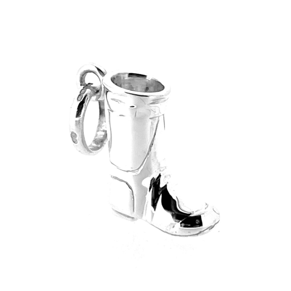 Profile view of silver Wellington Boot Charm.