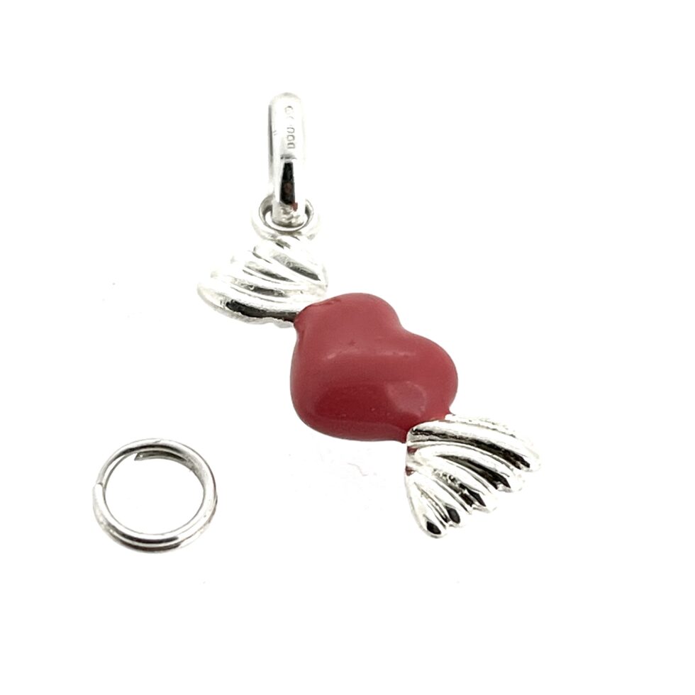 Sweetheart Charm with twist-wrapped design and heart-shaped enamel centre.