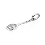 Links of London tennis racket charm lying flat, polished finish visible