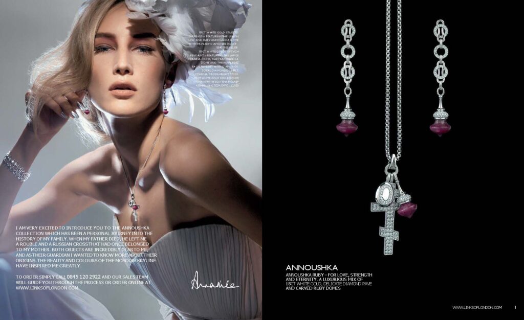 Autumn 2005 Links of London catalogue introduction spread, announcing the Annoushka Collection inspired by Moscow skyline and Russian heritage, now catalogued as the Anastasia Collection.