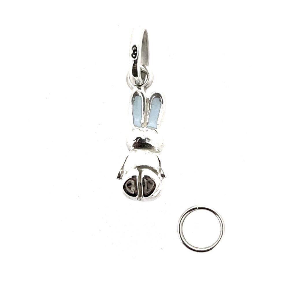 Sterling silver bunny charm with enamel details, 2009 design.