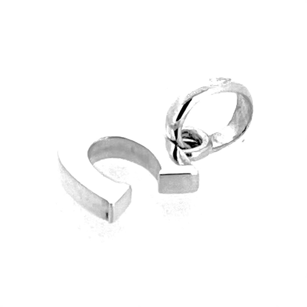 Polished silver letter C charm on white background