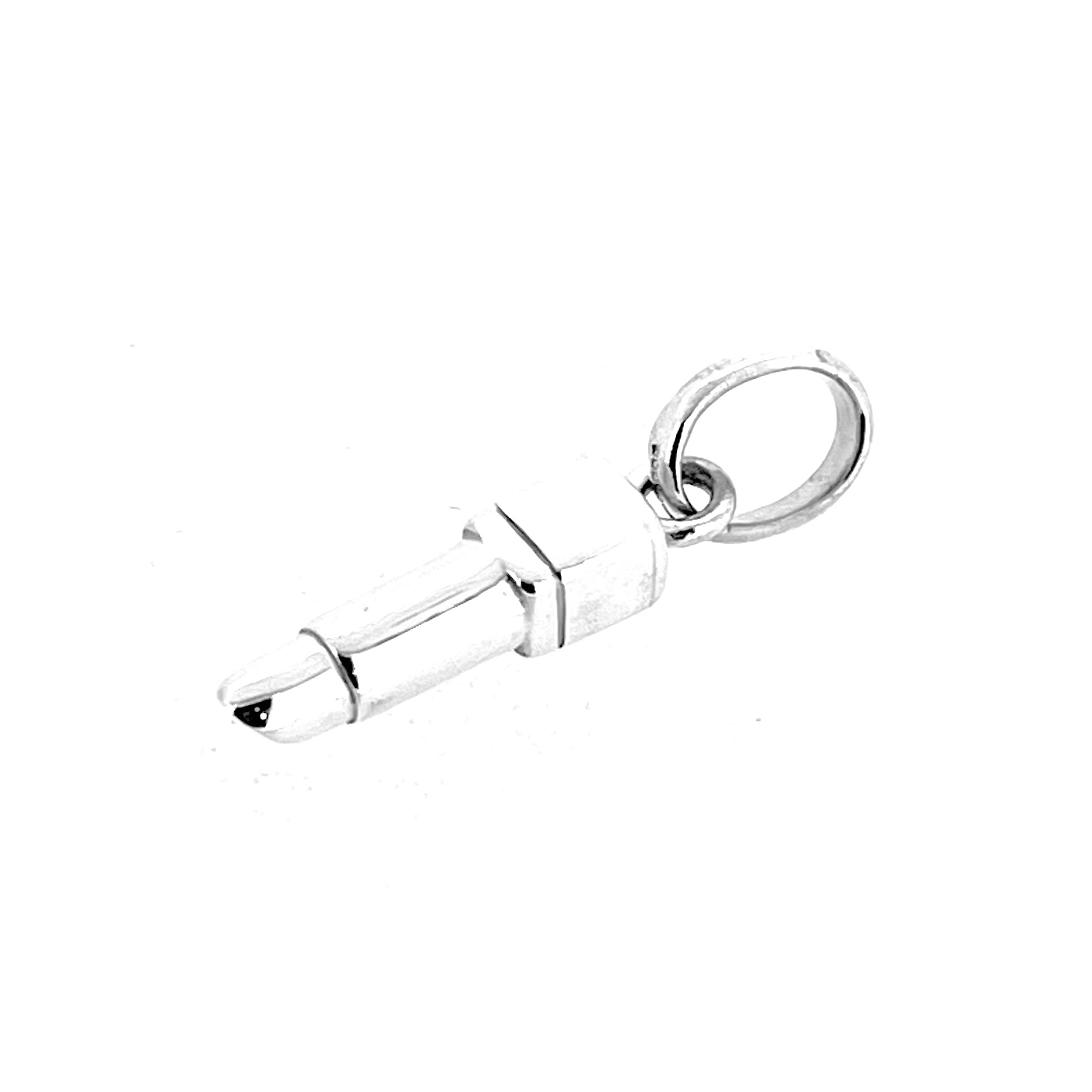 Side detail of silver lipstick charm without enamel