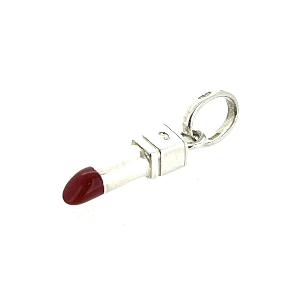 Polished sterling silver lipstick charm with intact enamel tip