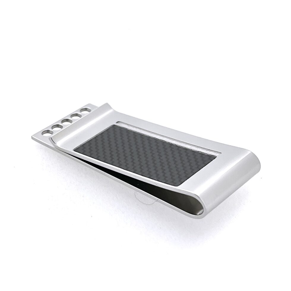 Side view of McLaren Sport money clip showing folded spring design