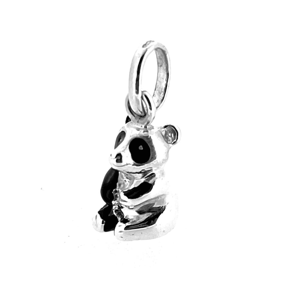Black and silver enamel panda charm close-up