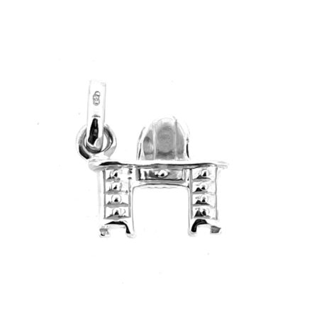 Sterling silver Links of London vanity or writing desk charm on white background.