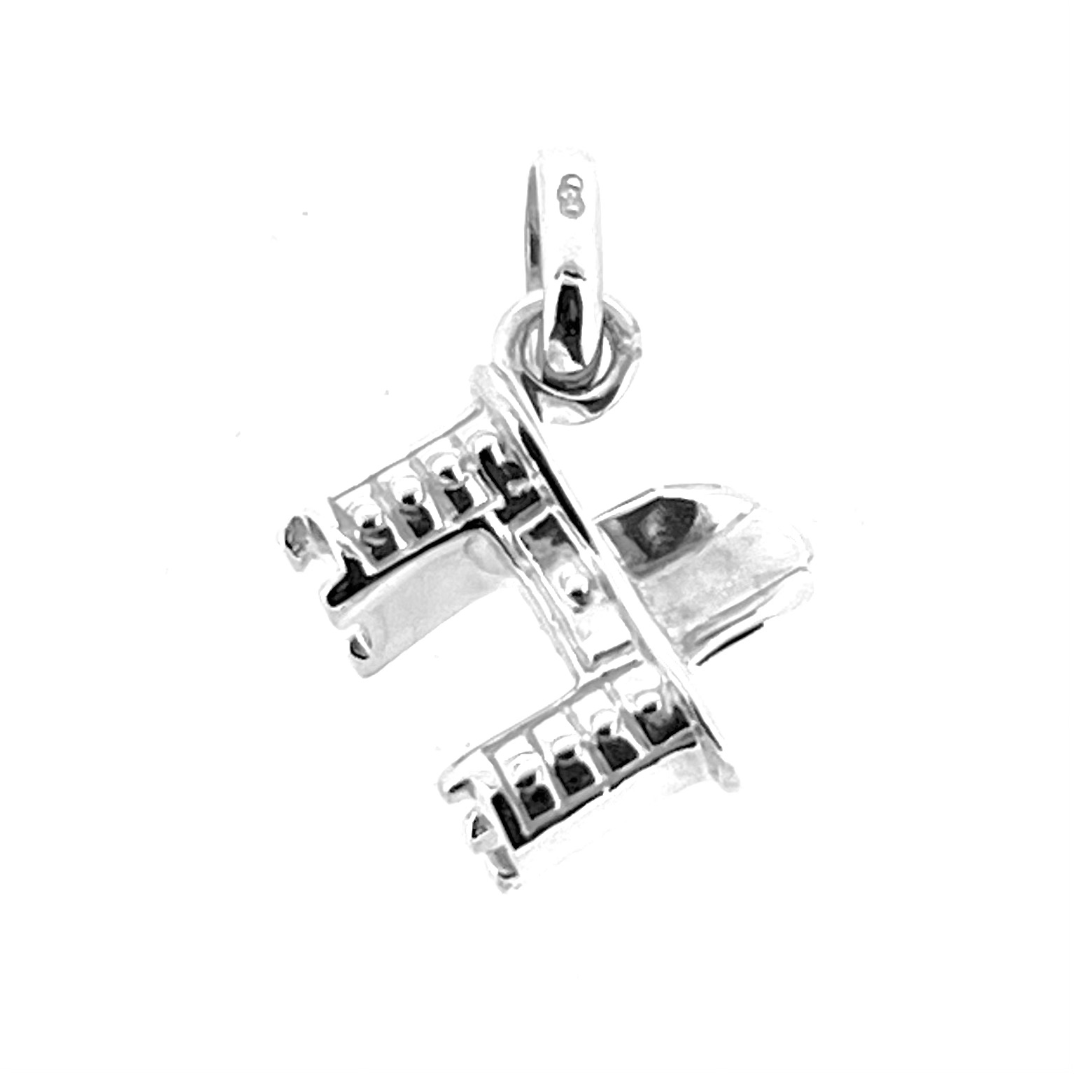 Vintage Links of London sterling silver pedestal desk charm, 2010 hallmark, front view.