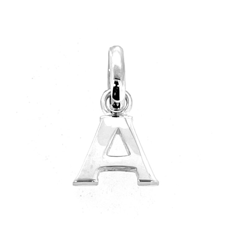 Initial A charm photographed on white background