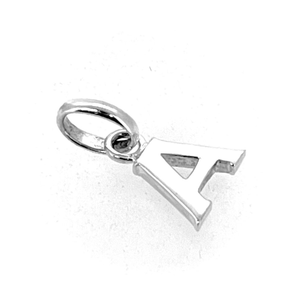 Sterling silver letter A charm close-up