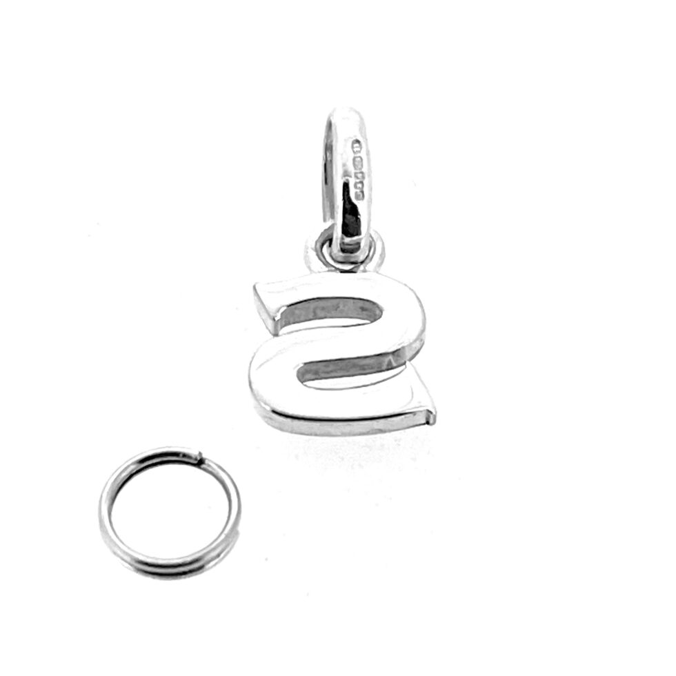 Sterling silver alphabet charm photographed flat