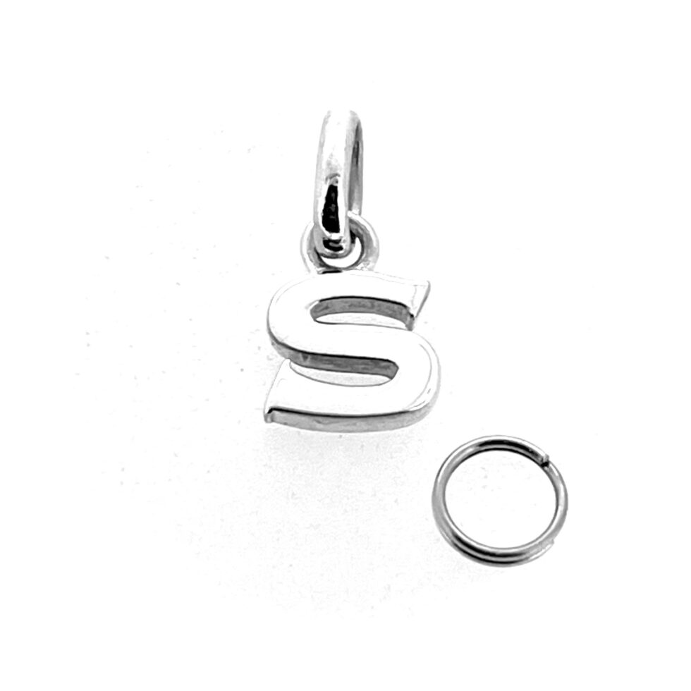 Sterling silver Letter S charm close-up