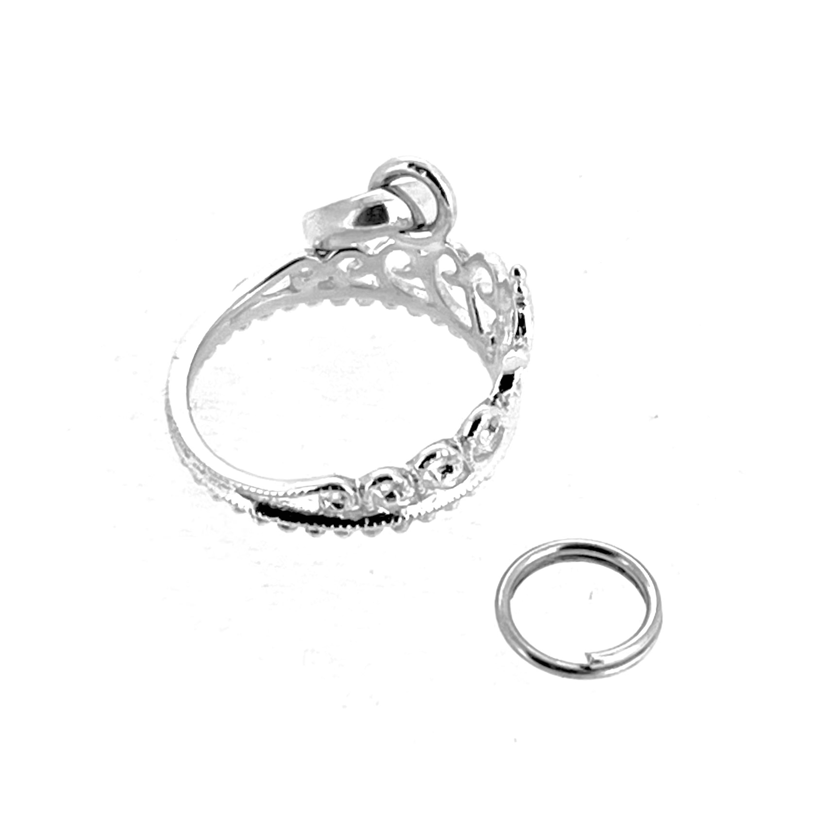 Sterling silver tiara charm with split ring for Sweetie bracelet.