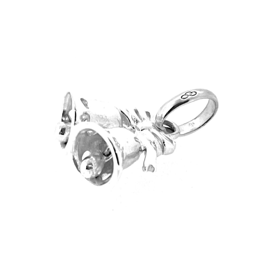 Polished silver finish on twin bells charm