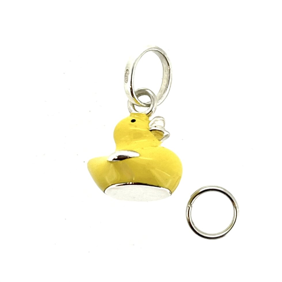 Sterling silver and yellow enamel duck charm close-up