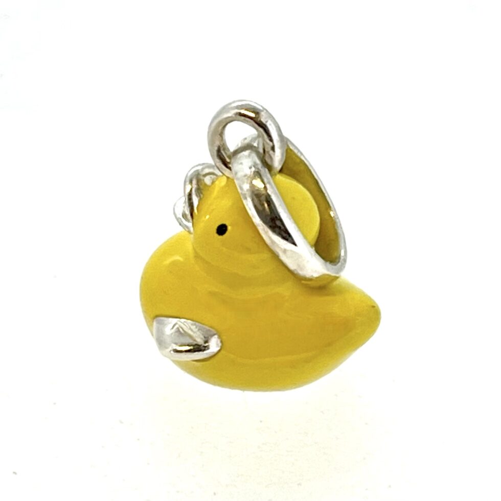 Sterling silver duck charm with bright yellow enamel finish