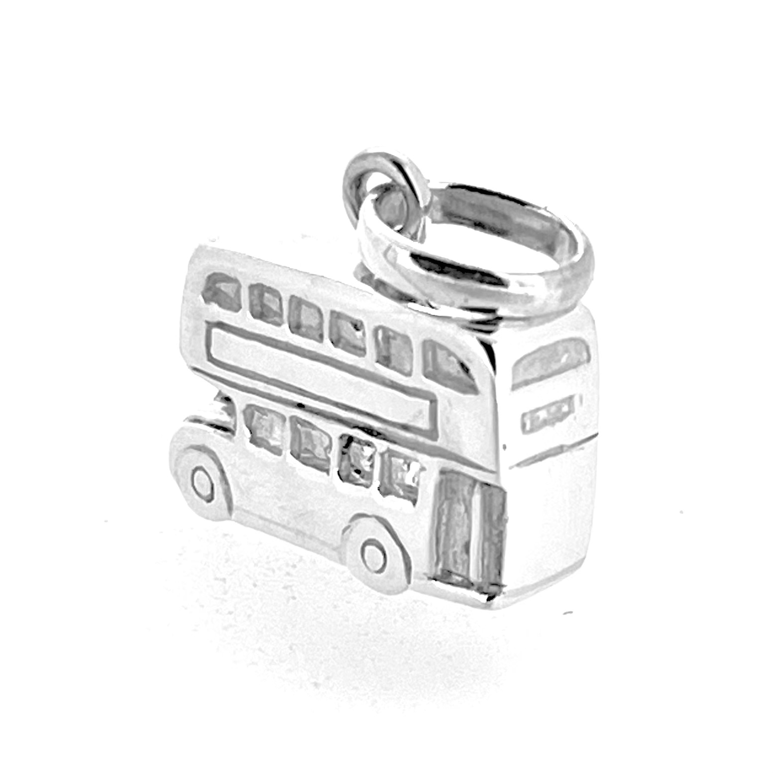 Vintage Links of London Double-Decker Bus Charm front view, polished sterling silver