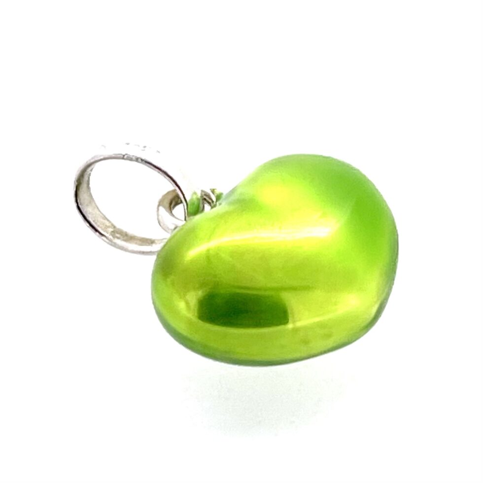 Translucent green Links of London enamel heart charm detail